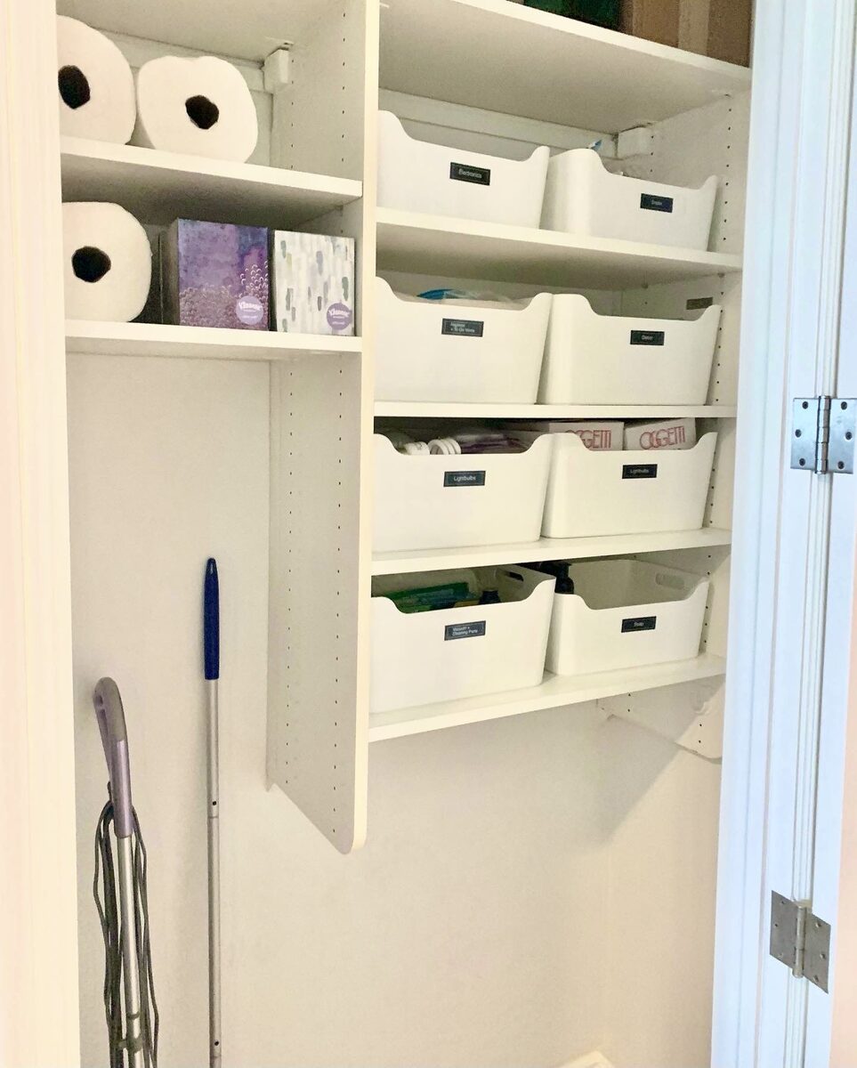 Utility closet with cleaning supplies and household tools sorted by zone — Simply Spacial professional organizer, Sarasota FL