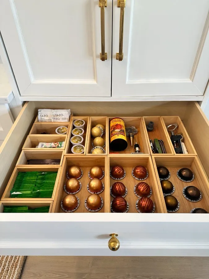 A coffee drawer with dividers