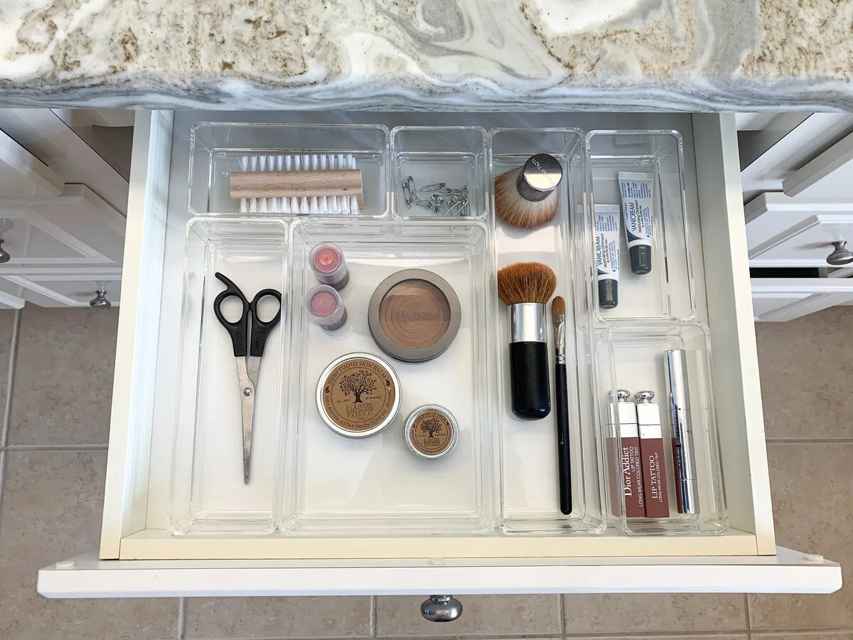 An organized bathroom drawer