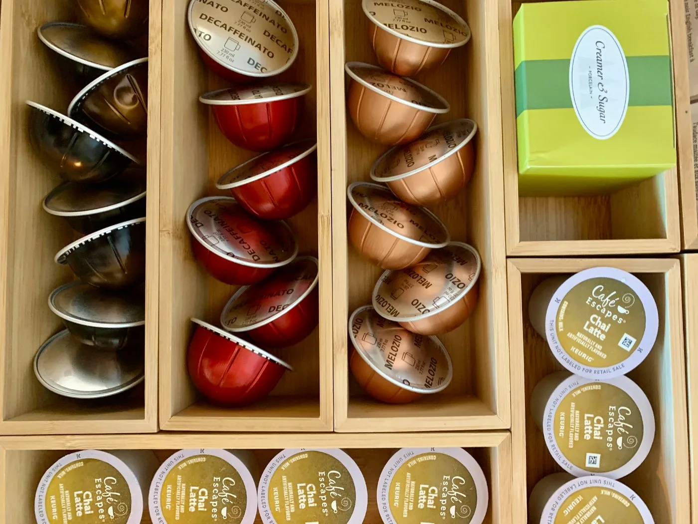 Coffee pods in a drawer insert