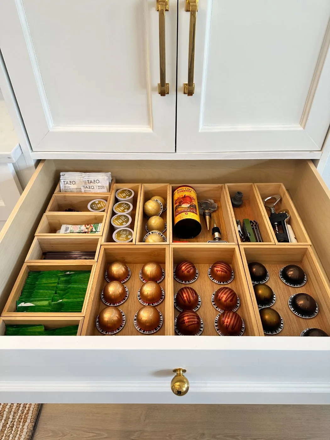 A coffee drawer with dividers